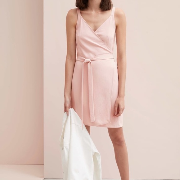 pink wrap dress midi